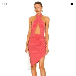 Norma Kamali Cross Halter Side Draped Dress in Papaya